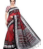Red printed banarasi silk saree with blouse