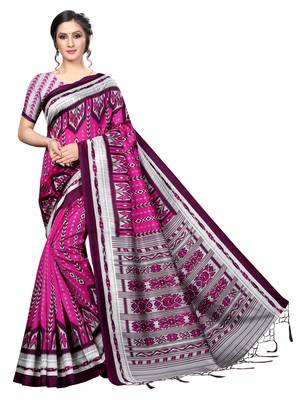 Wine printed banarasi silk saree with blouse 1