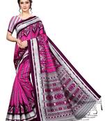 Wine printed banarasi silk saree with blouse