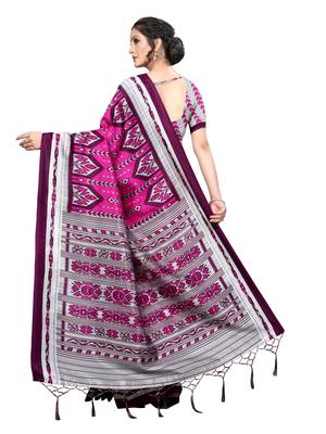 Wine printed banarasi silk saree with blouse 3