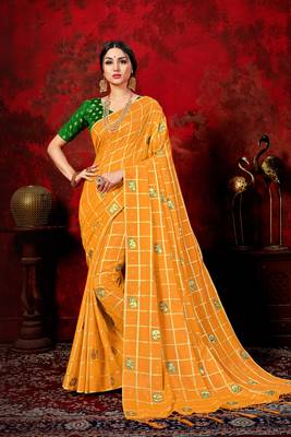Dark orange woven silk blend saree with blouse 1