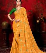 Dark orange woven silk blend saree with blouse