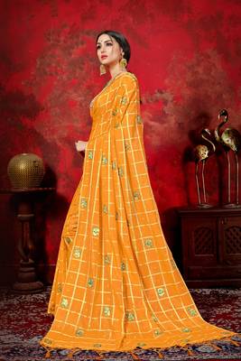 Dark orange woven silk blend saree with blouse 2
