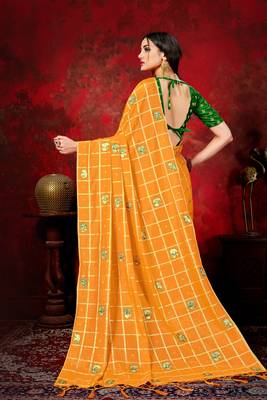 Dark orange woven silk blend saree with blouse 3