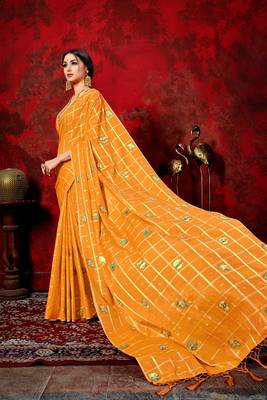 Dark orange woven silk blend saree with blouse 4