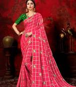 Dark hot pink woven silk blend saree with blouse