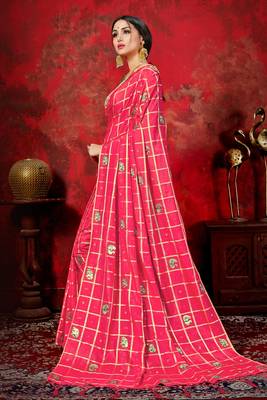 Dark hot pink woven silk blend saree with blouse 2