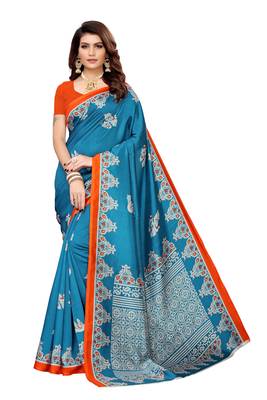Green printed banarasi silk saree with blouse 1
