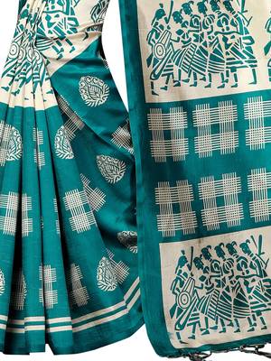 Green printed banarasi silk saree with blouse 2