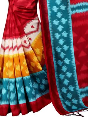 Multicolor printed banarasi silk saree with blouse 2