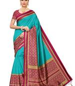 Green printed banarasi silk saree with blouse