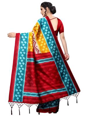 Multicolor printed banarasi silk saree with blouse 4