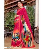 pink printed georgette saree with blouse