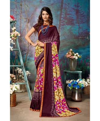 purple printed georgette saree with blouse 1