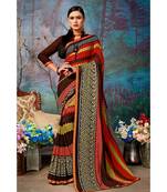 brown printed georgette saree with blouse