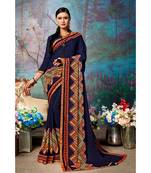 blue printed georgette saree with blouse