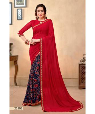 Red Printed Georgette Saree With Blouse 1