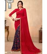 Red Printed Georgette Saree With Blouse