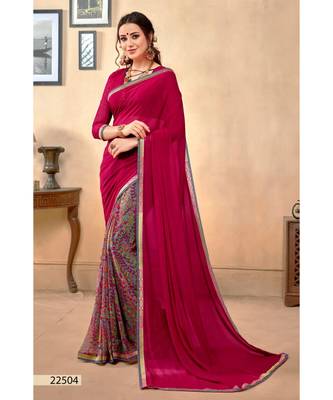 pink printed georgette saree with blouse 1