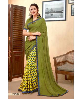 Green Printed Georgette Saree With Blouse 1