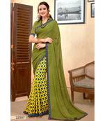 Green Printed Georgette Saree With Blouse