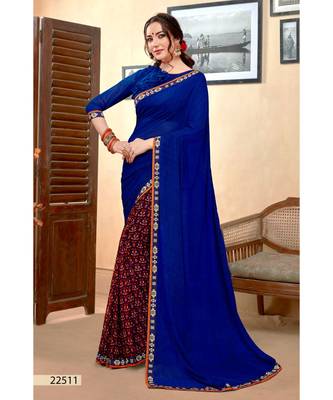 Blue Printed Georgette Saree With Blouse 1