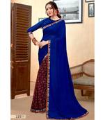 Blue Printed Georgette Saree With Blouse
