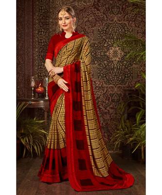 red printed georgette saree with blouse 1