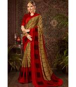red printed georgette saree with blouse