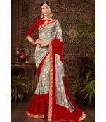 red printed georgette saree with blouse
