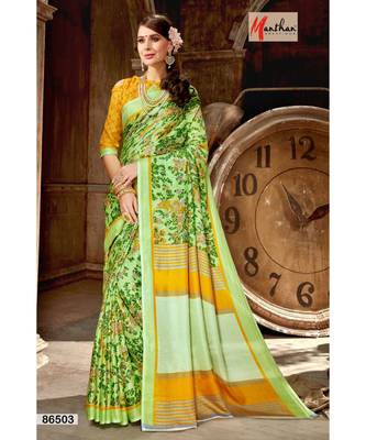 green printed jute_cotton saree with blouse 1