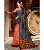 peach printed jute_cotton saree with blouse