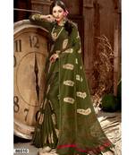green printed jute_cotton saree with blouse
