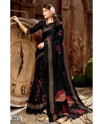 black printed jute_cotton saree with blouse 1