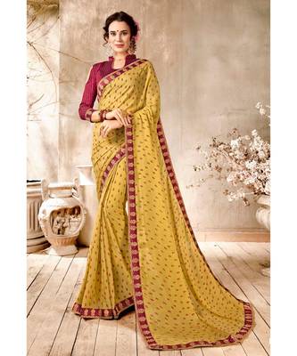 Yellow Printed Georgette Saree With Blouse 1