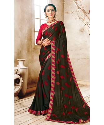 Black Printed Georgette Saree With Blouse 1