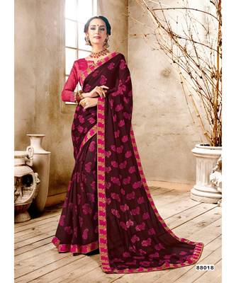 Maroon Printed Georgette Saree With Blouse 1