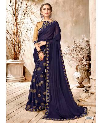 Blue Printed Georgette Saree With Blouse 1