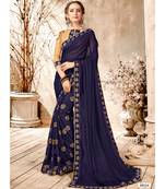 Blue Printed Georgette Saree With Blouse