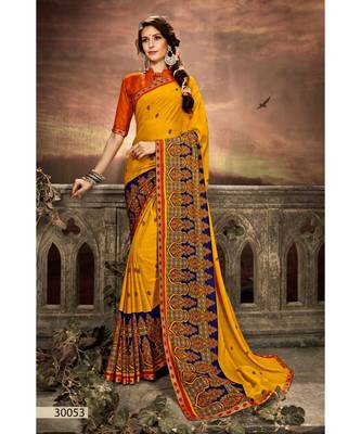 Yellow Printed Georgette Saree With Blouse 1