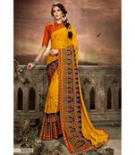 Yellow Printed Georgette Saree With Blouse