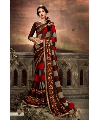 Brown Printed Georgette Saree With Blouse 1