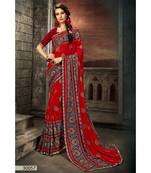 red printed georgette saree with blouse