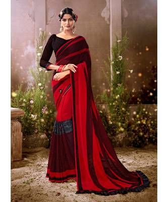 Red Printed Georgette Saree With Blouse 1