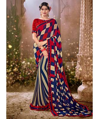 Red Printed Georgette Saree With Blouse 1