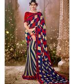 Red Printed Georgette Saree With Blouse