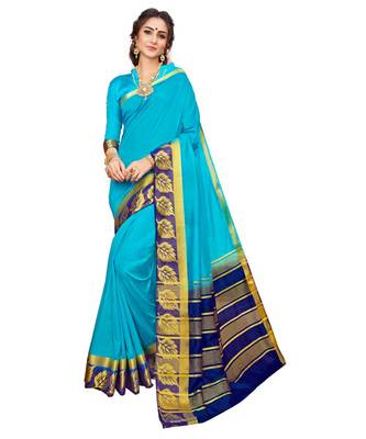 Blue Printed Banarasi_Silk Saree With Blouse 1