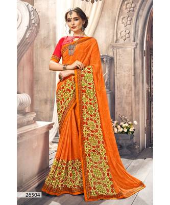 Orange Printed Georgette Saree With Blouse 1