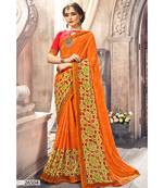 Orange Printed Georgette Saree With Blouse