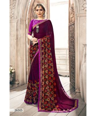 Maroon Printed Georgette Saree With Blouse 1
